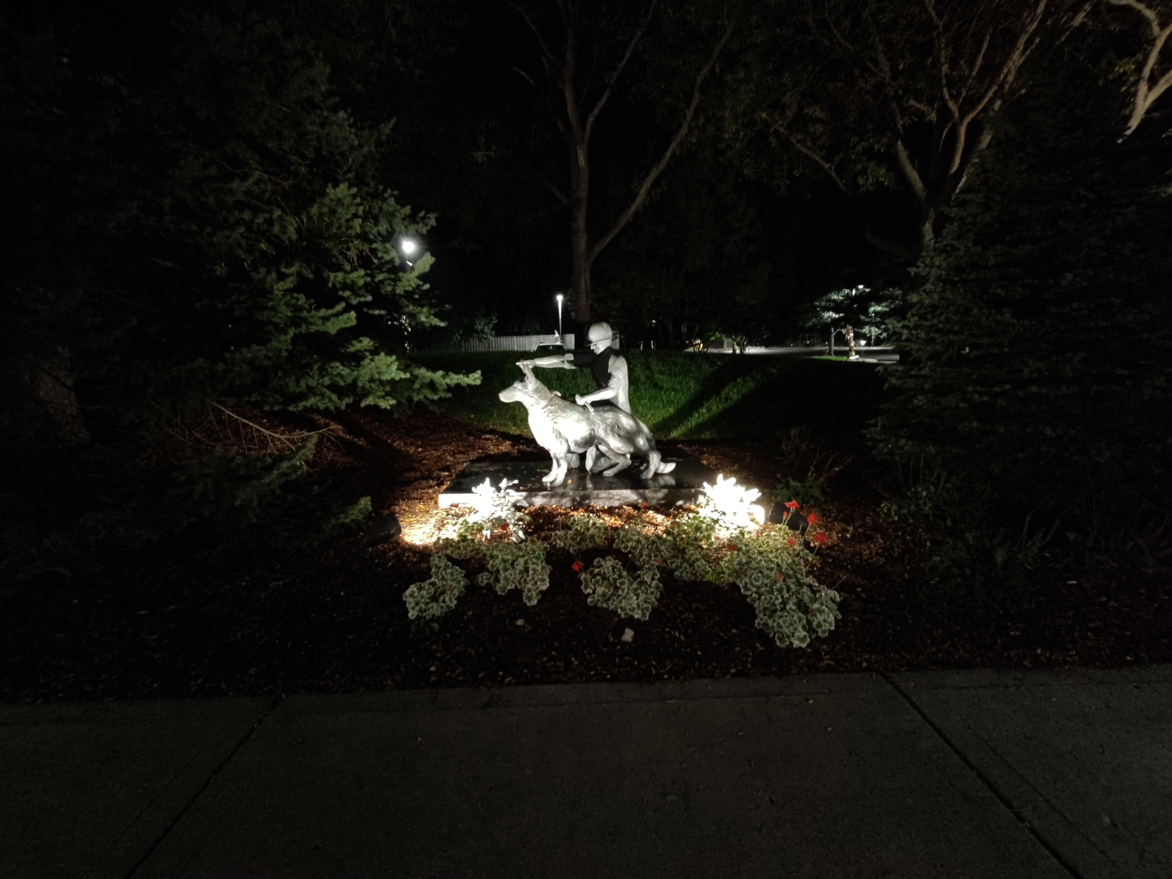 Microsoft Surface Duo 2 photo sample of a statue at night