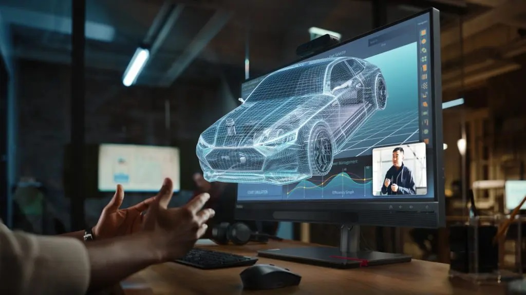 Una imagen en 3D para representar la experiencia en el monitor 3D Lenovo ThinkVision 27.