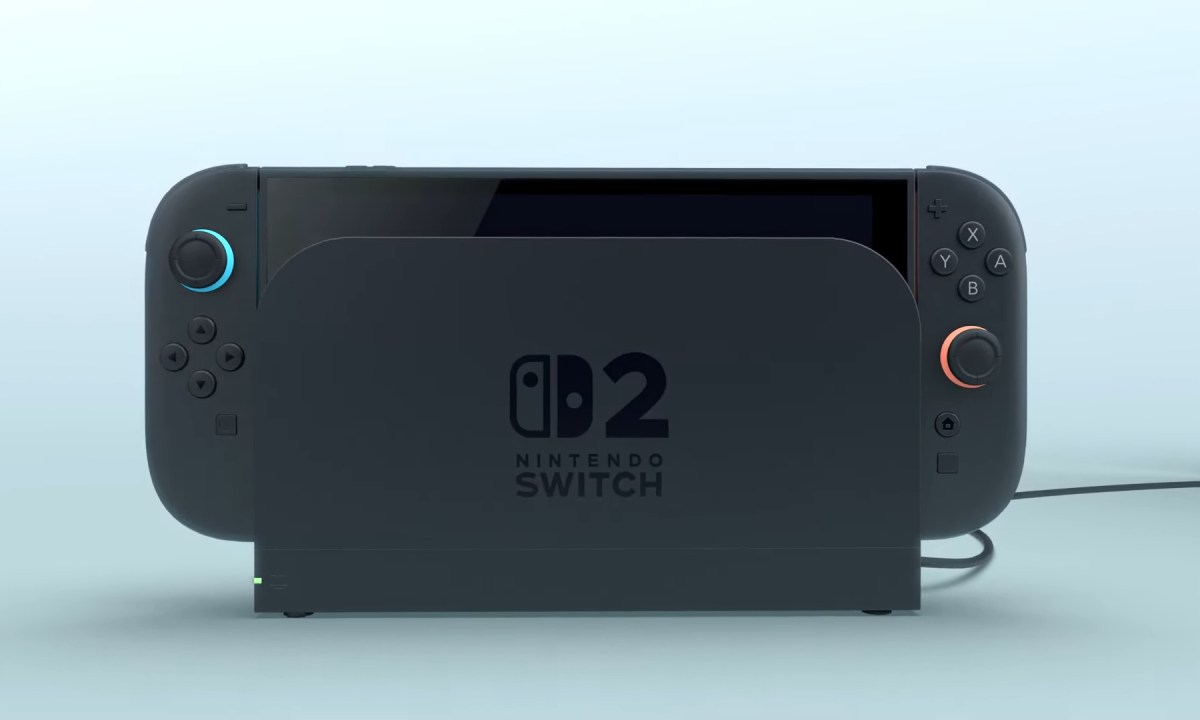 A Switch 2 in its dock.