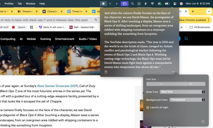 Running BarNotes app in Chrome.